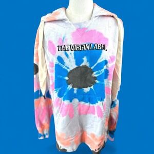 Sandrine Rose NWT Tie Dye Hoodie Pink Blue Flower Print Hoodie, Med Virgin Label
